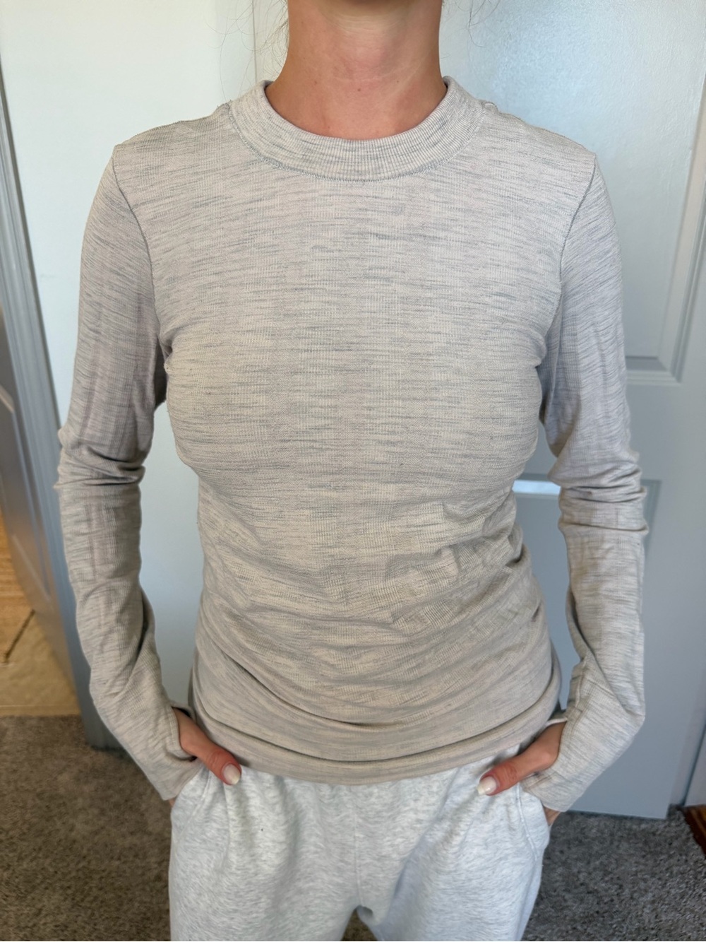 Athleta Women’s Long Sleeve Scoop/Crew Top - Light Heather Taupe